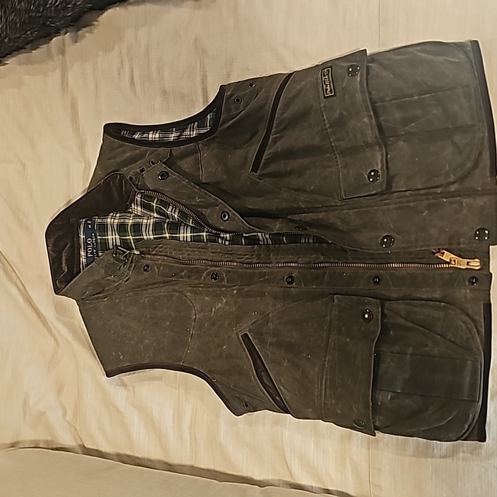POLO by RALPH LAUREN vest in a brown coated canvas featuring a corduroy collar